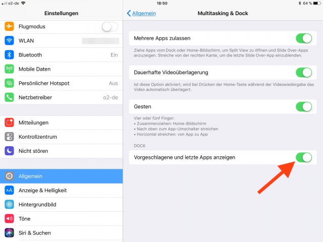 Vorgeschlagene Und Letzte Apps Im Dock Des Apple Ipad Entfernen