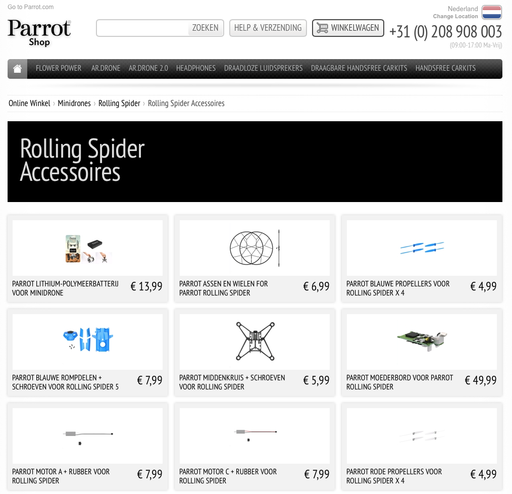Ersatzteilpreise Parrot Rolling Spider niederländischer Shop