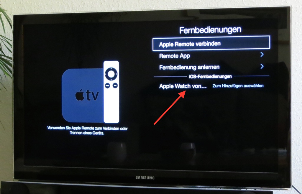 Apple Watch auf Apple TV für Koppelung auswählen