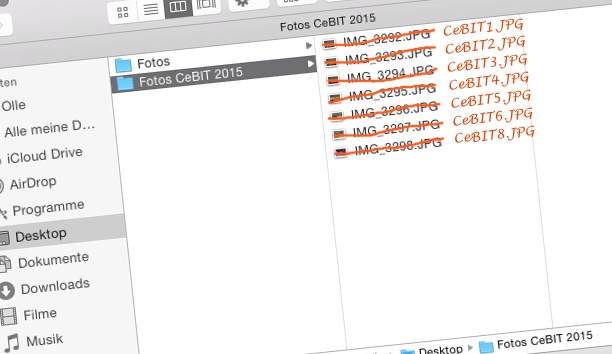 Mehrere Dateien gleichzeitig umbenennen unter OS X Yosemite