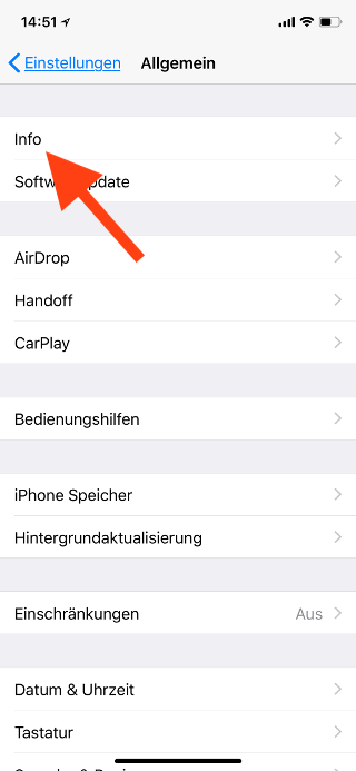 Name des Apple iPhone ändern Info wählen