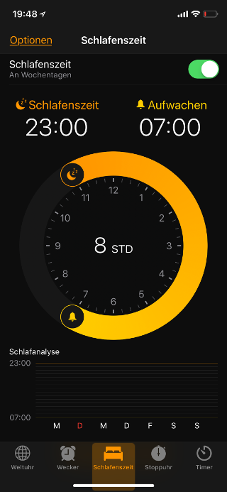 Schlafenszeit auf dem Apple iPhone aktivieren Benutzer-Interface