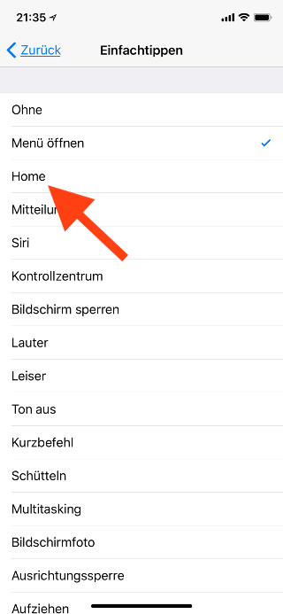 Virtuellen Homebutton (AssistiveTouch) für das Apple iPhone X konfigurieren Aktionen auswählen
