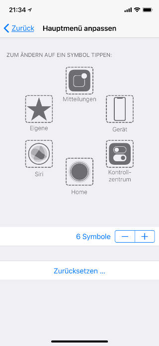 Virtuellen Homebutton (AssistiveTouch) für das Apple iPhone X konfigurieren Hauptmenü konfigurieren