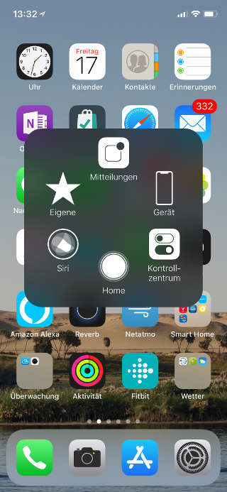 Virtuellen Homebutton (AssistiveTouch) für das Apple iPhone X konfigurieren Menü
