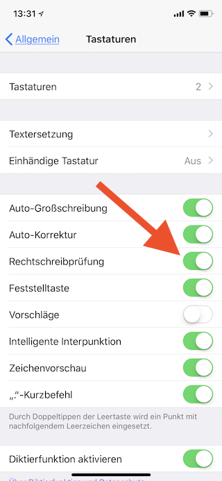 Auto-Korrektur unter iOS abschalten Rechtschreibprüfung abschalten