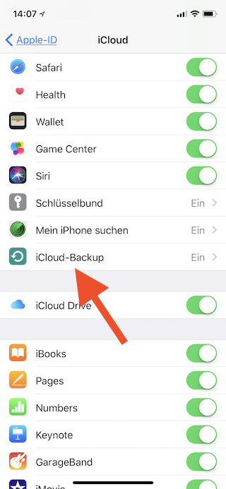 iCloud-Backup unter iOS manuell starten iCloud-Backup öffnen