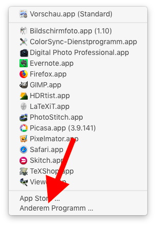 Dateityp anderen macOS-Apps zuweisen Anderem Programm anwählen