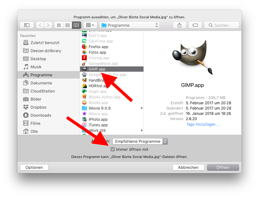 Dateityp anderen macOS-Apps zuweisen App auswählen