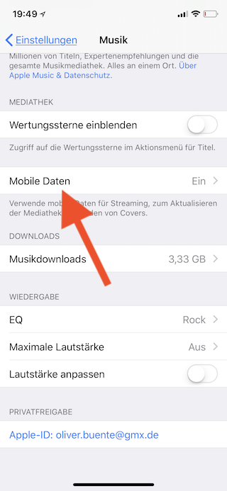 Apple Music Songs unterwegs in höchster Musik-Qualität streamen Mobile Daten auswählen
