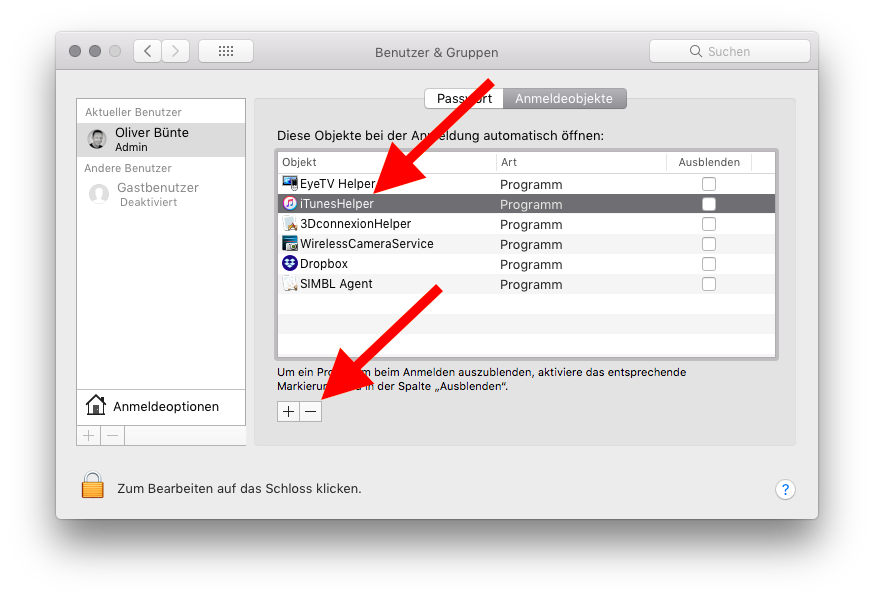 Autostart von Programmen unter macOS verwalten Anmeldeobjekt entfernen