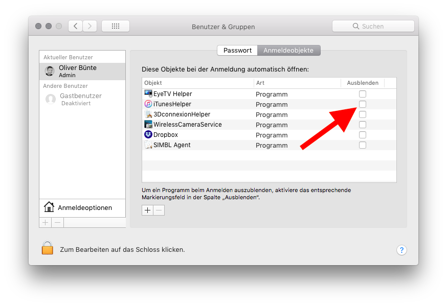 Autostart von Programmen unter macOS verwalten Anmeldeobjekte ausblenden