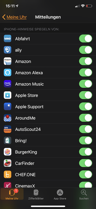 Mitteilungen auf der Apple Watch einstellen Mitteilungseinstellungen Fremdanbieter-Apps