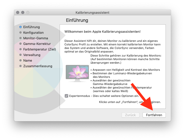 Externen Monitor am MacBook MacBook Air oder Pro ohne Farbkolorimeter kalibrieren Einführung Expertenmodus