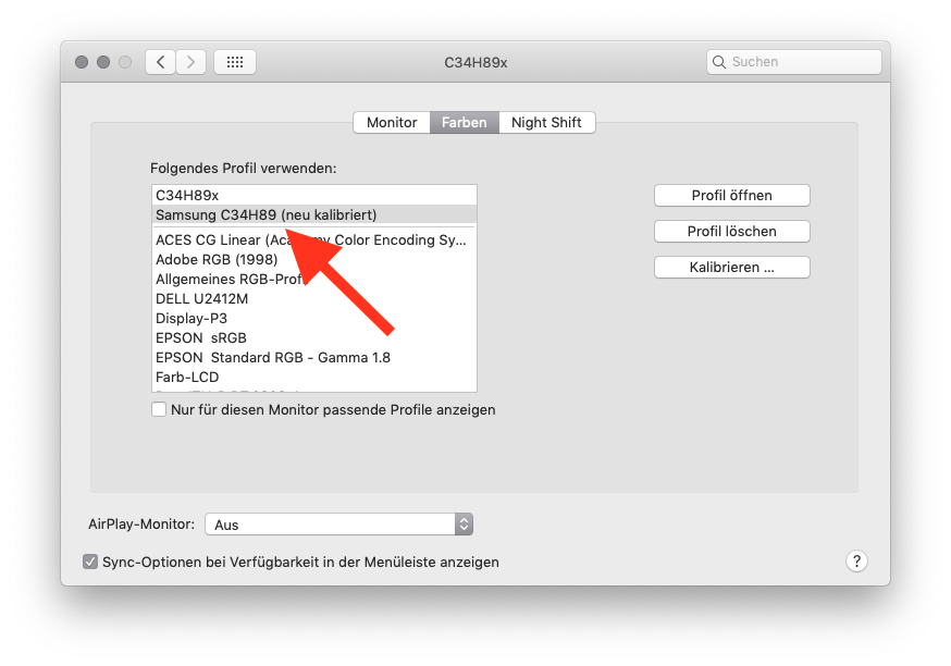 Externen Monitor am MacBook MacBook Air oder Pro ohne Farbkolorimeter kalibrieren Profil auswählen