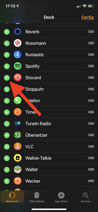 Favoriten im Dock der Apple Watch für den Schnellzugriff konfigurieren App zu Favoriten hinzufügen