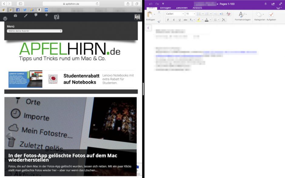 Split View Zwei Programmfenster nebeneinander unter macOS