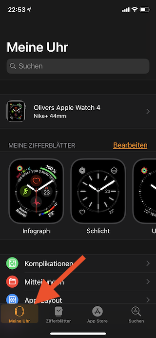 Aufzeichnung eines Lauftrainings bei Unterbrechung automatisch auf der Apple Watch anhalten Meine Uhr anwählen